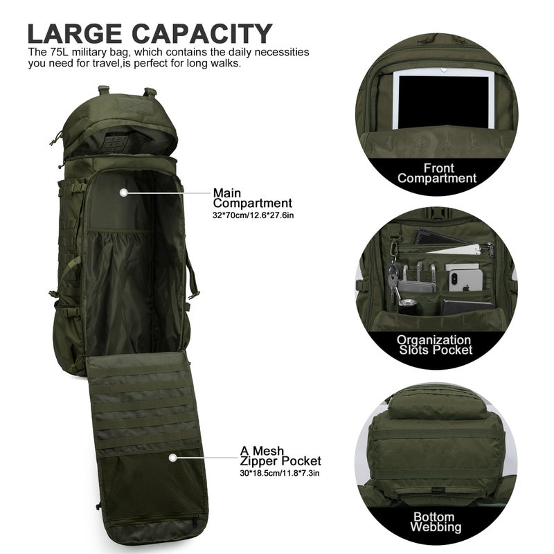 Mardingtop 75L Molle Hiking Internal Frame Backpacks with Rain Cover for Camping,Backpacking,Travelling(Army Green) - Image 4